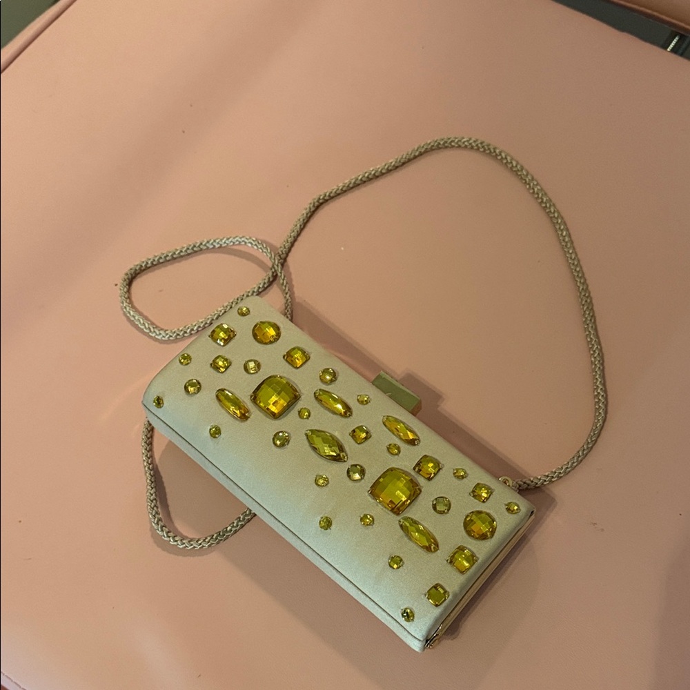 Vintage Kate Landry Dusty gold with crystals clutch or shoulder bag